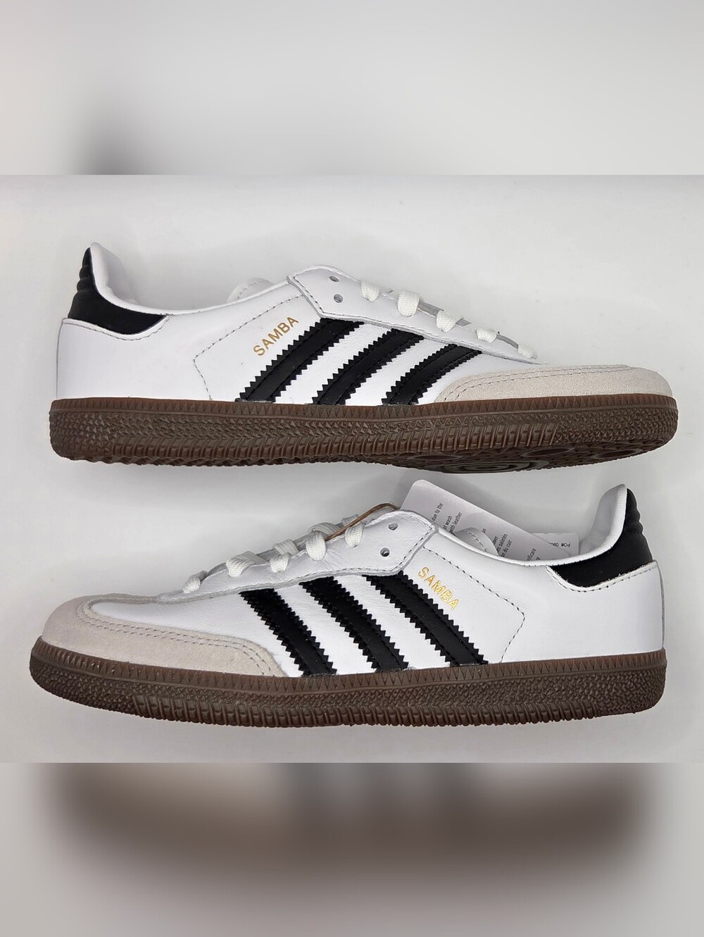 Kids Size 1- adidas Samba White Black with Brown Gum Sole